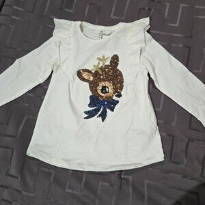 H&M NWT Girls 6X-7 Reindeer Ruffle Tee